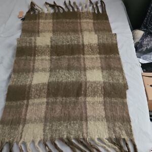 Steve Madden FringedPlaid Wool Throw - Brown and Cream NWT